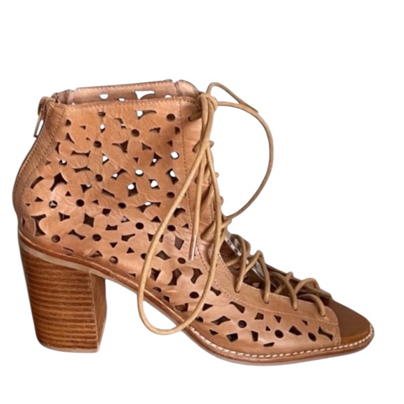 Jeffrey Campbell Brown Leather Cors-Daisy Lace Up Booties Sandals Shoes size 8 - Picture 4 of 14